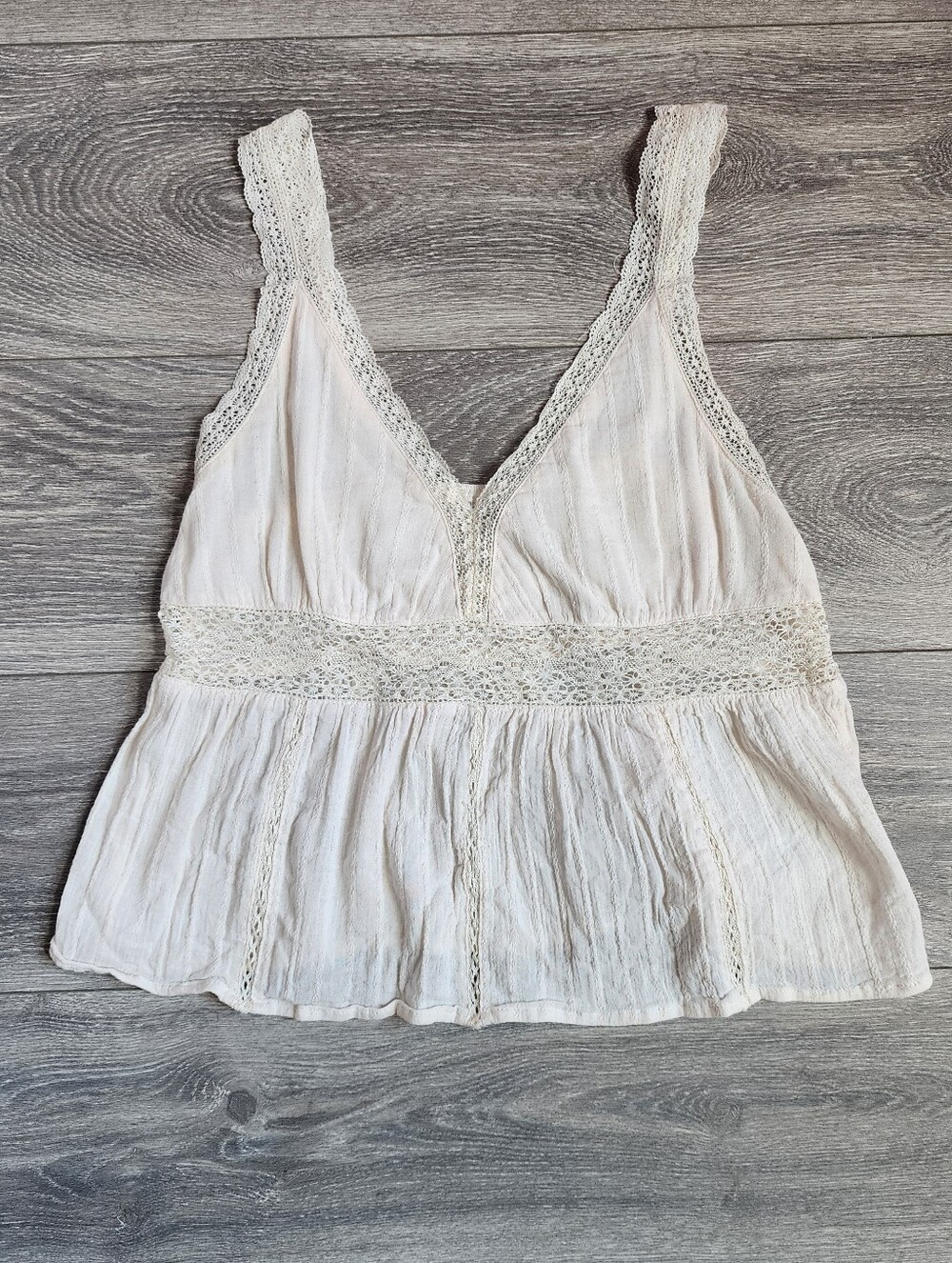 Cream Lace-Trim V-Neck Babydoll Tank Top Women's Medium Y2K Fairy  Cottagecore